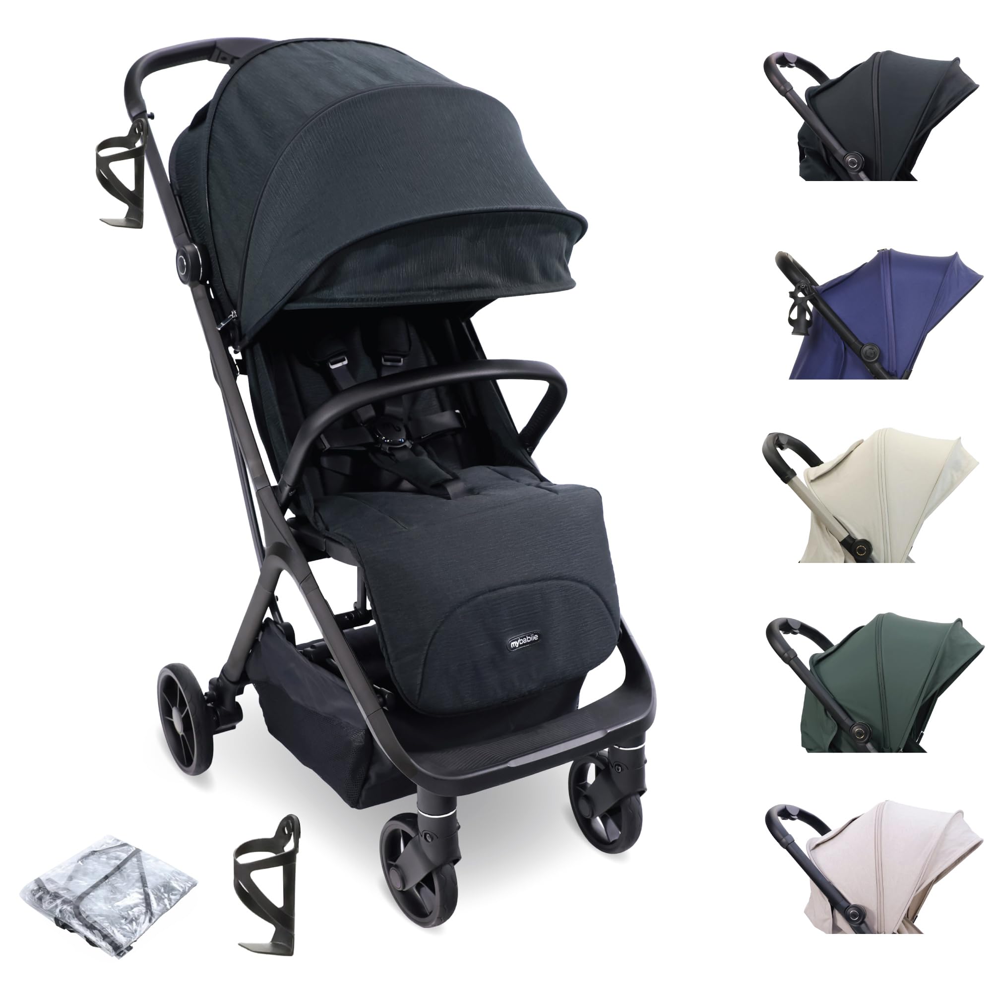 MBX7 Autofold Stroller – from Birth to 4 Years (22kg), Foldable & Compact, Lightweight, Travel Buggy for Toddlers, Pushchair Includes Rain Cover - Black
