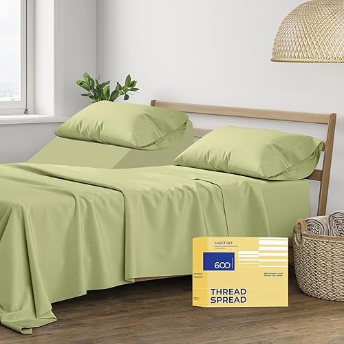 THREAD SPREAD Juego de sábanas 100% de algodón egipcio dividido tamaño King para cama ajustable, 600 hilos, 5 piezas, sábanas de enfriamiento de