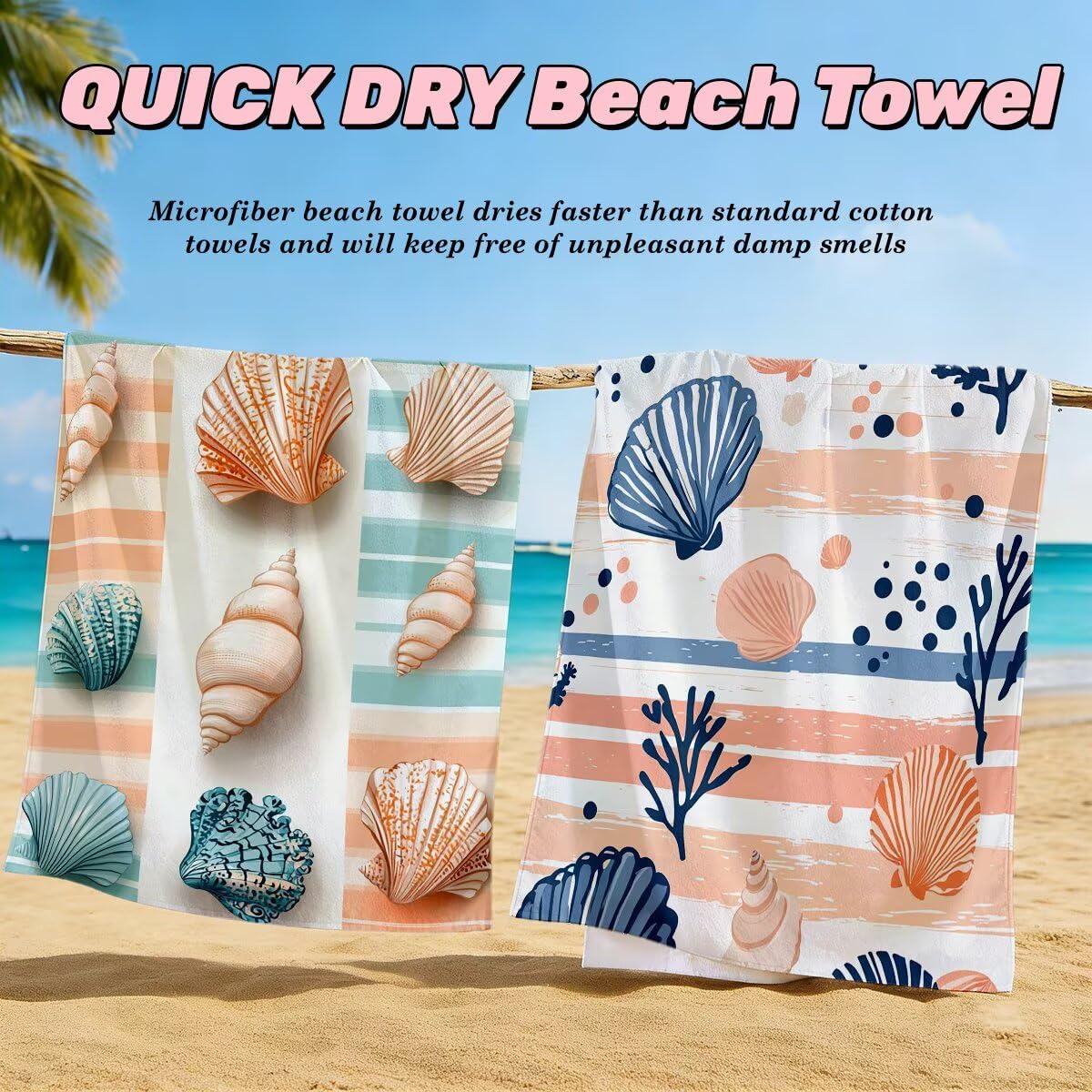 Toalla Playa 80x160 cm, Toalla Gimnasio Microfibra Secado Rapido, Juego de 2 Antiarena Toallas de Playa, Ligera Compacta Toallas Microfibra Grande para Viaje, Regalo Hombre Mujer (Caparazón) -5025