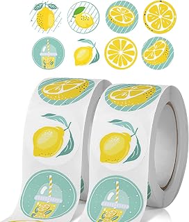 1000 Pcs 1 Inch Cute Lemon Stickers Roll,Lemonade Sticker for Cups,Lemons Sticker for Small Business Card Candy Cookie Bag Gift Lemon Party Favours,Lemonade Stand Decorations Sign