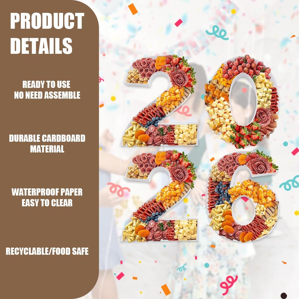 2026 New Year Charcuterie Number Tray, 15 Inch Cardboard Fillable Container, Party Decoration, Graduation Treat Holder (White, 15inch)