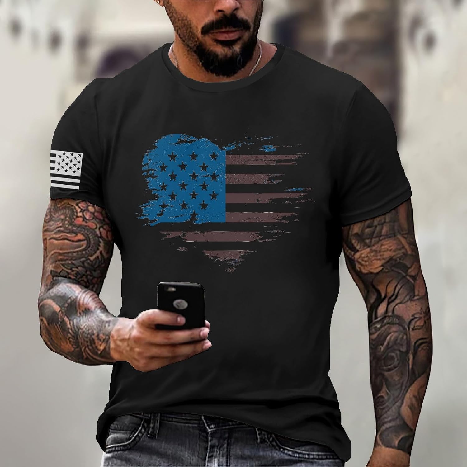 RTRDE Men's America Shirt Short Sleeve USA Patriotic Flag Print Casual Summer Shirts, M-3XL