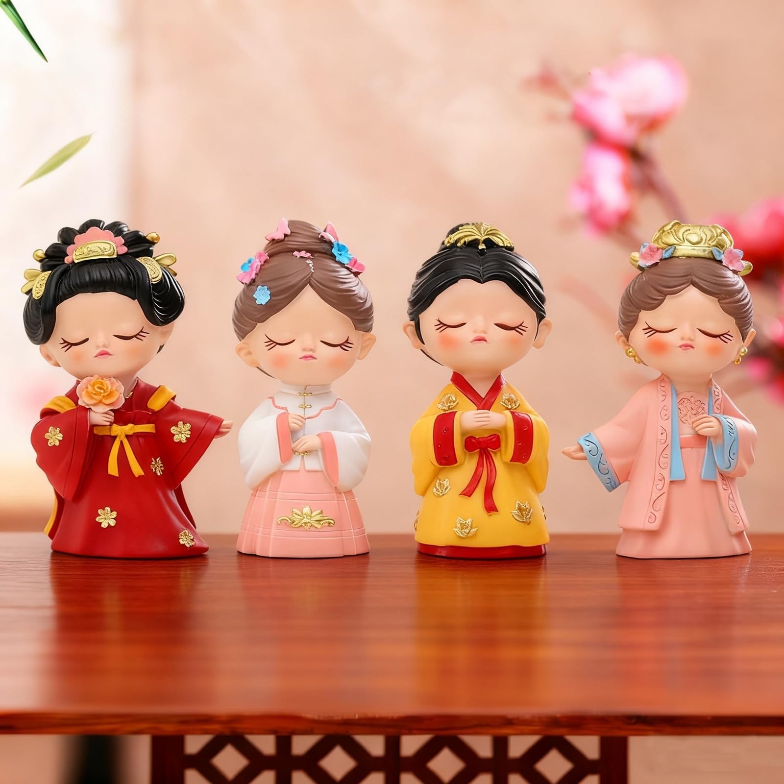YUZDNM Meditation Girl Statues, 4pcs Resin Chinese Ancient Princess Girl Figurines for Home Office Tabletop Decor