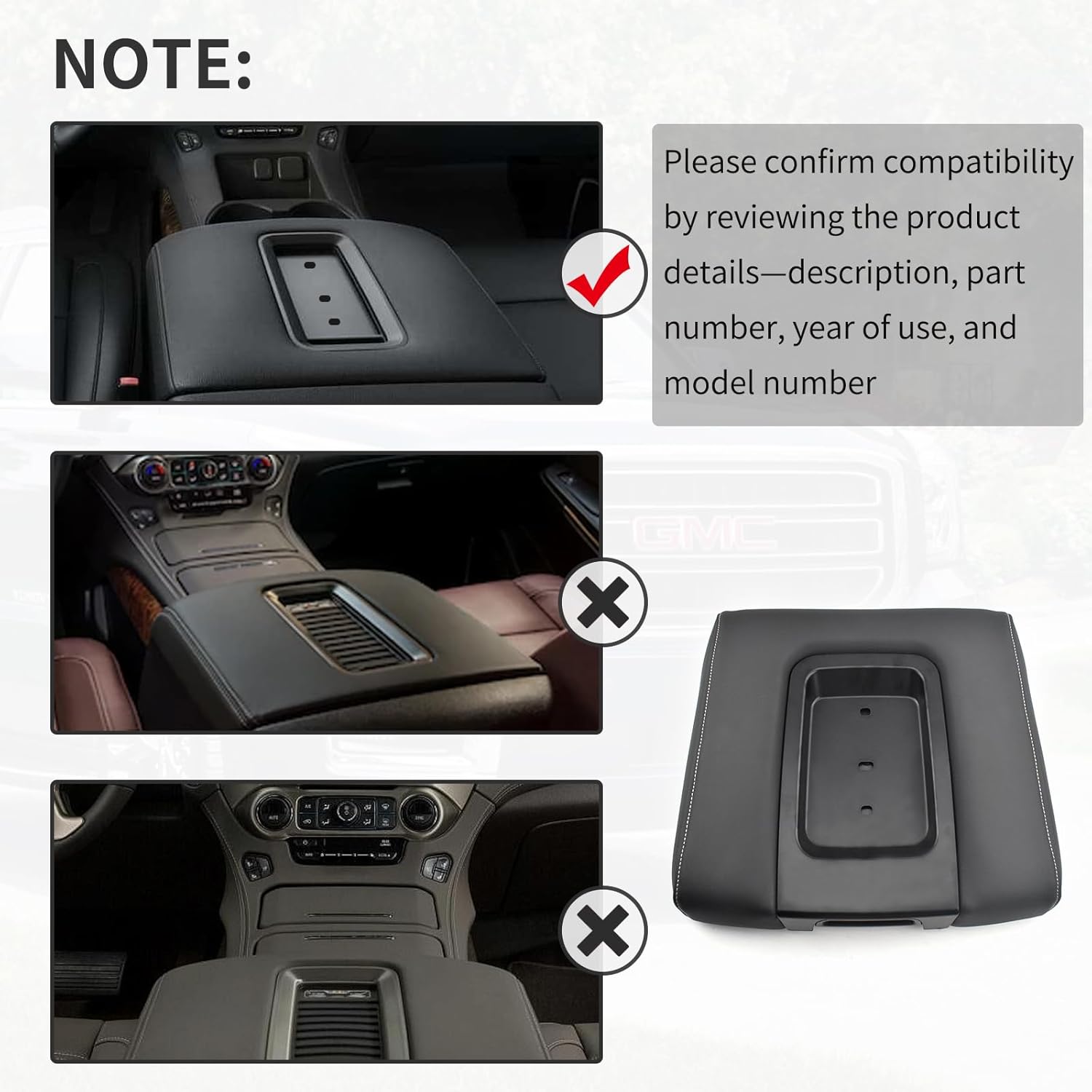 Front Seat Center Console Armrest Lid Black Fit For 2014-2020 Chevy Silverado Tahoe Silverado 1500 2500 3500 HD, For Cadillac Escalade ESV, For GMC Yukon Sierra Replaces# 22881398