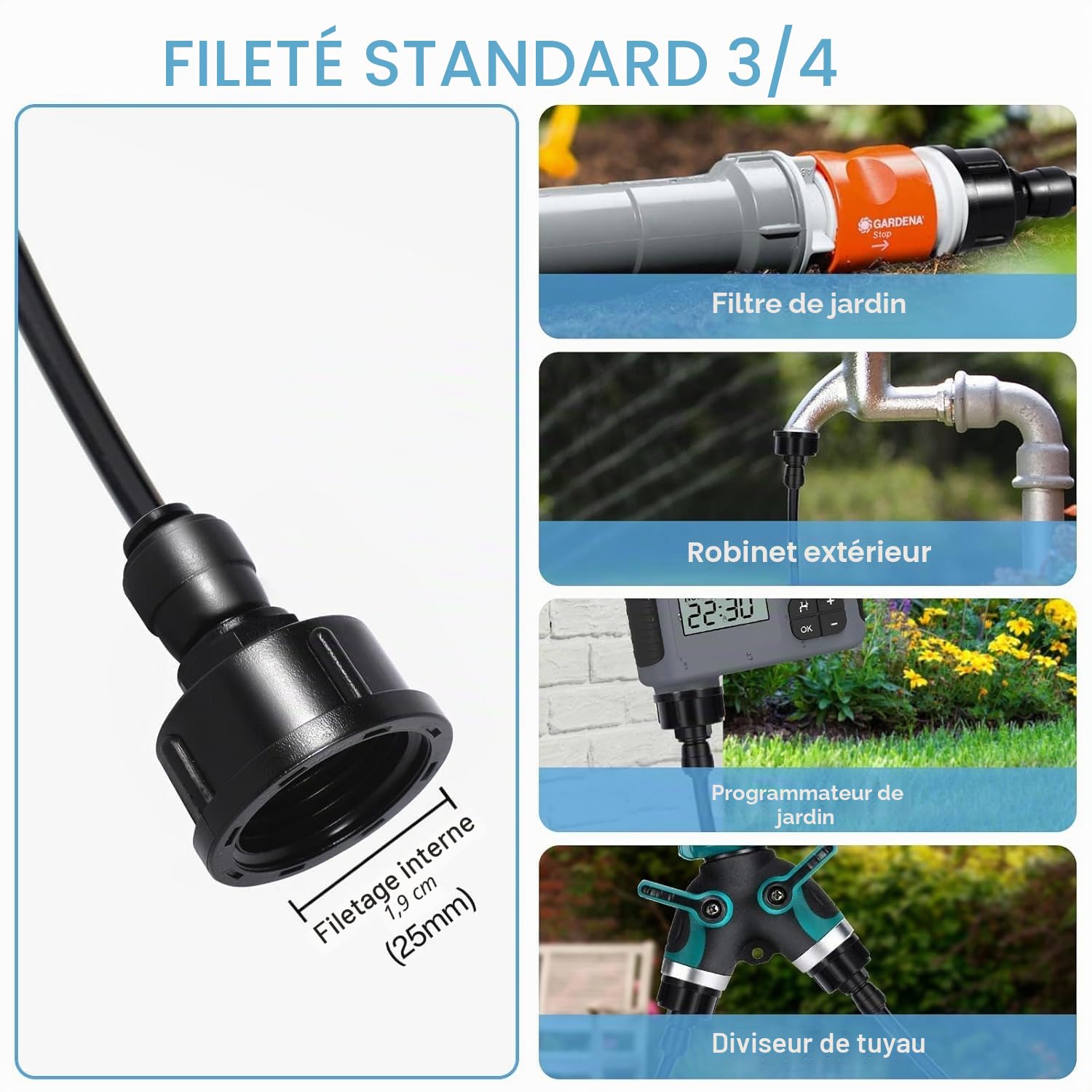Brumisateur Terrasse Exterieur, Kit d’Irrigation Système de Brumisateur Extérieur 18M avec 20 Buses de Brume avec Joint en T, Kit de Tuyau Brumisateur par Brume pour Jardin Parasols, Piscine