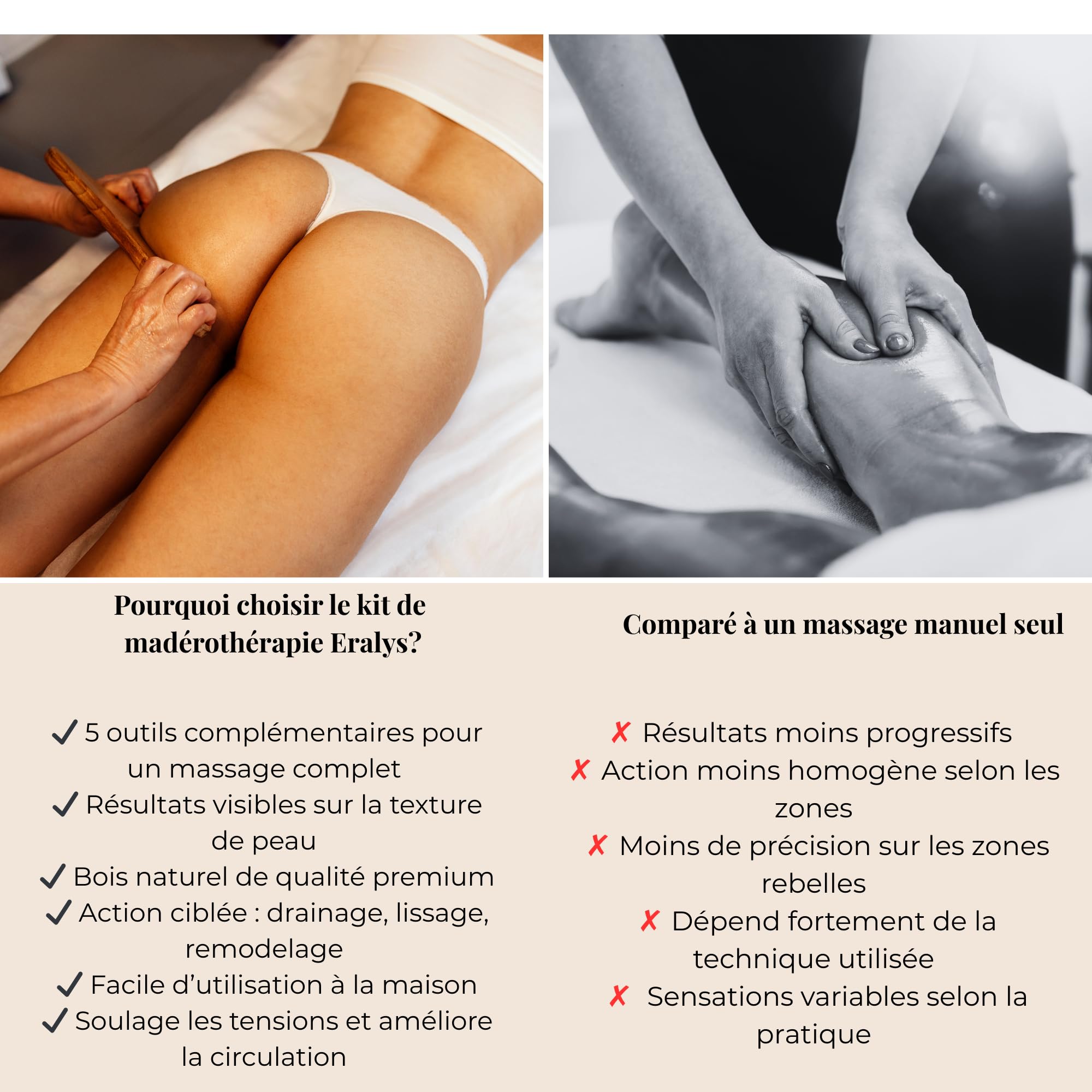 ERÁLYS Kit de Maderothérapie en Bois – 5 Outils Massage Anti-Cellulite | Drainage Lymphatique & Raffermissant | Remodelage du Corps & Jambes – Massage Maison Naturel