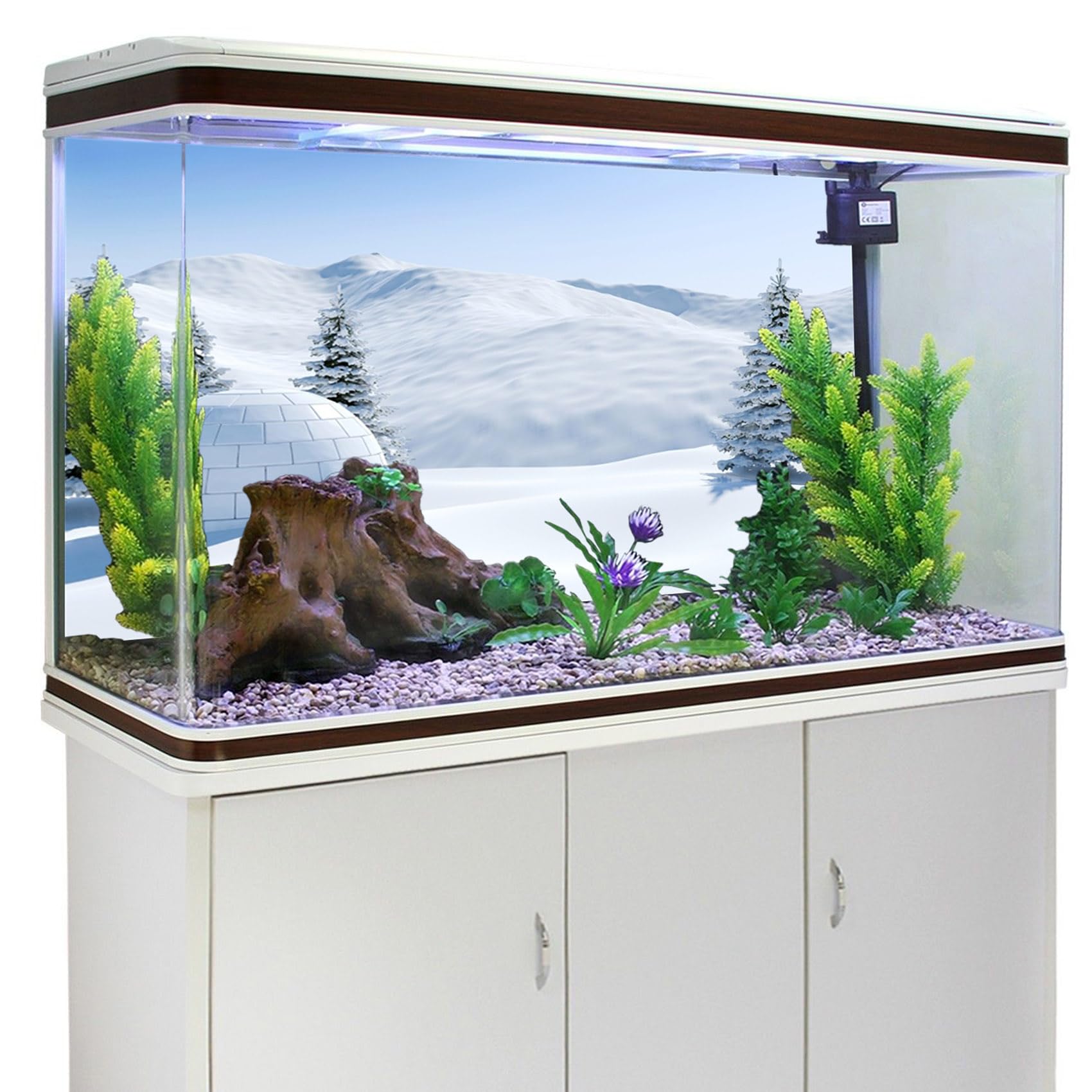 MIRRORANG 61x41cm Winter Aquarium Background Fir Forest Snow Mountain Igloo World of Ice and Snow Christmas New Year Fish Tank Background Vinyl Background - Image 3