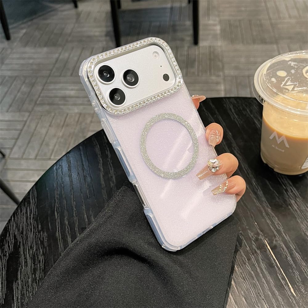 Coque iPhone 16 Pro antichoc paillettes violette protégeant caméra et charge
