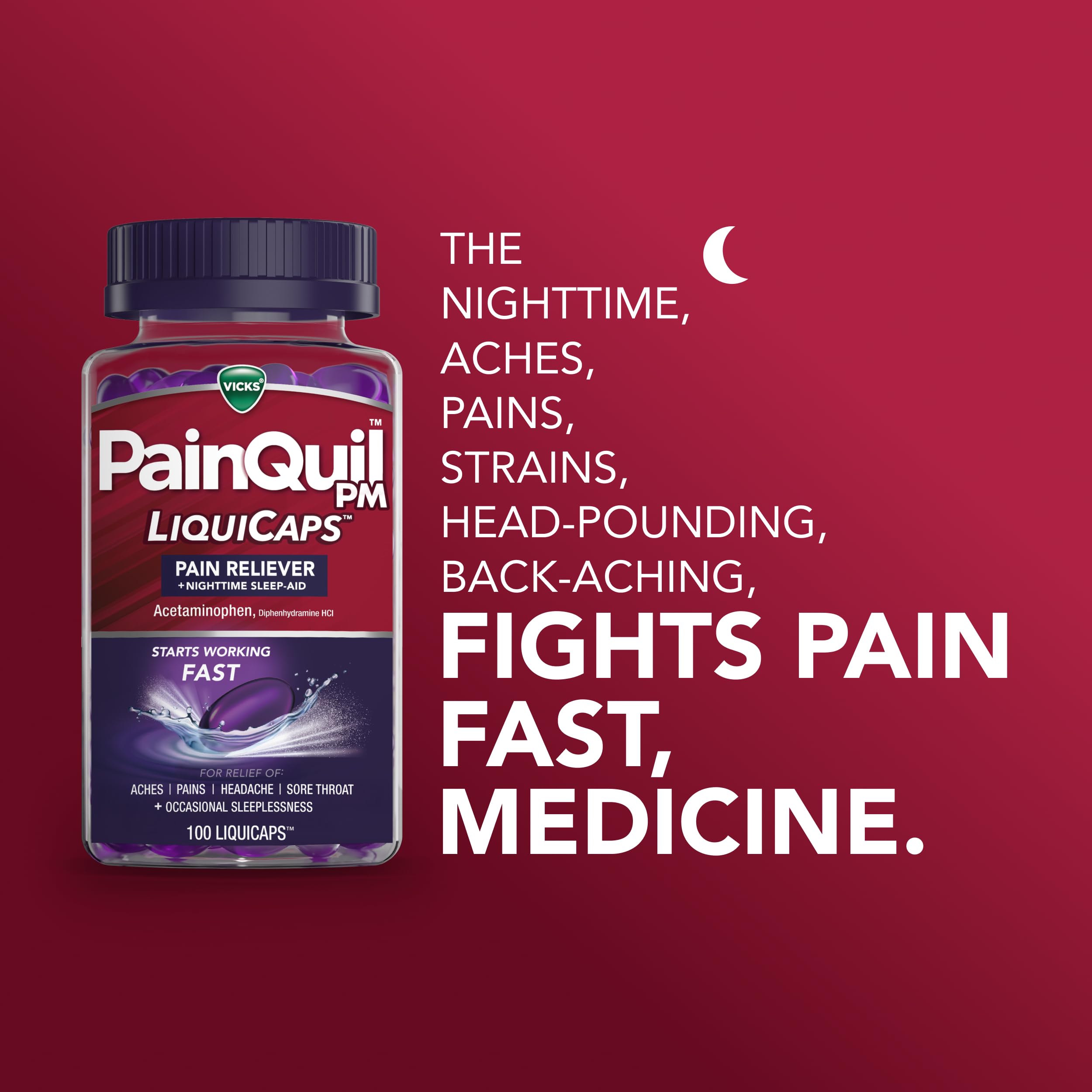 Vicks PainQuil Pain Relief Acetaminophen 1000mg Max Strength Pain Reliever LiquiCaps 100ct, Backache Headache Relief, 1 Nighttime Pain Reliever + Sleep Aid — Amazon image 7