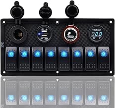 Geloo 8 Gang Waterproof 4 in 1 Multi-Function Rocker Switch Panel for Car, Boat, Motorhome (Blue)