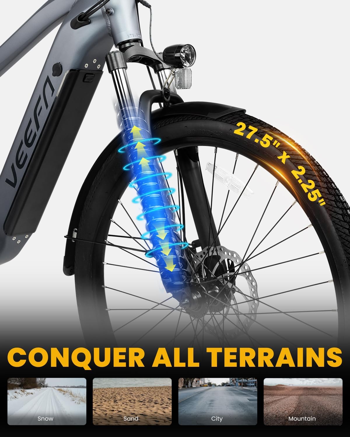 VEEFA Electric Bike for Adults 500W Peak 1000W Motor Ebike 27.5" E-Bike Up to 20Mph 80 Miles Max Range by 48V Built-in Removable Battery, 5 Pedal-Assist Level, UL 2849 Certified Commuter E Bike
