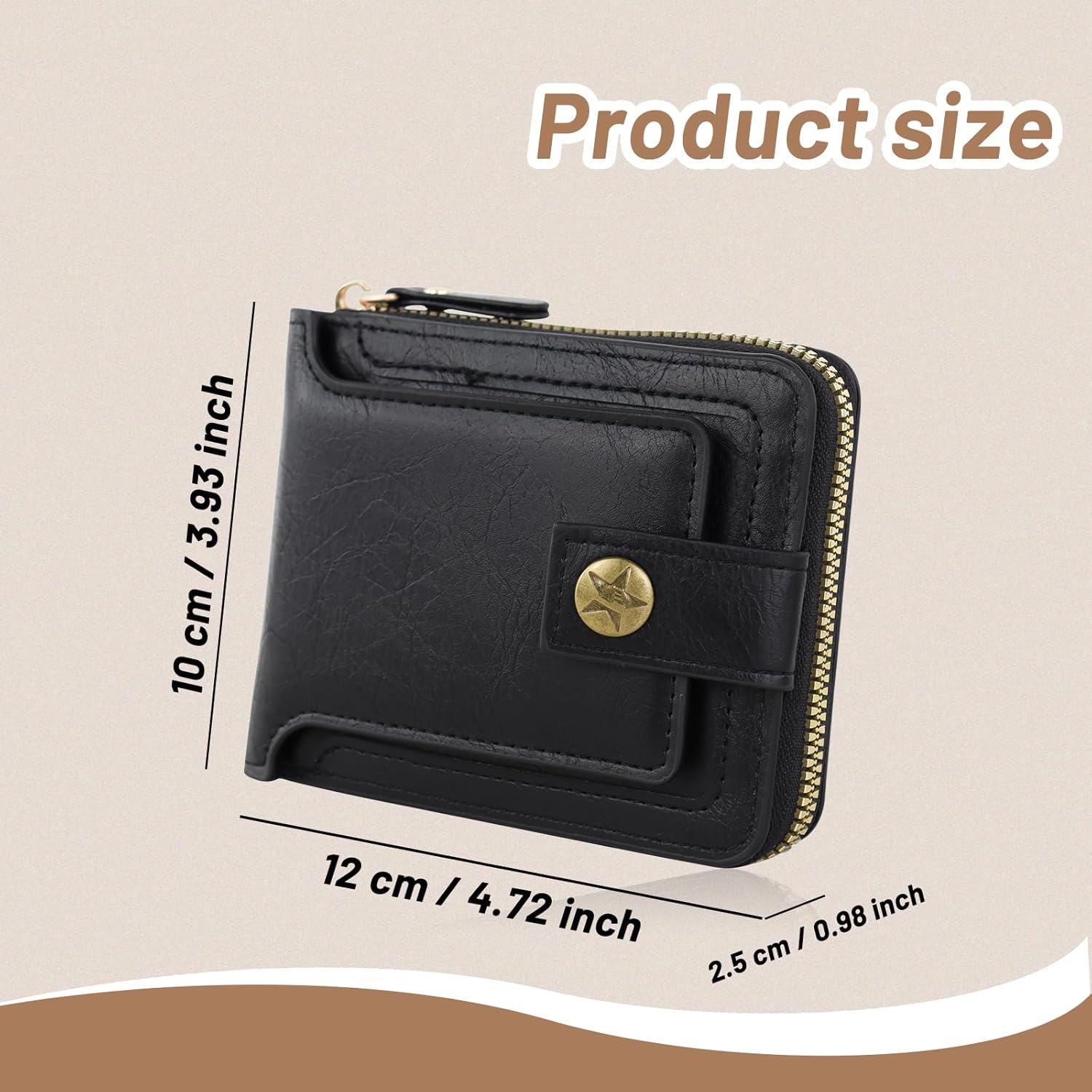 Portafoglio A Conchiglia Magico Uomo FuninCrea, In Pelle PU Satinata, 3 Scomparti Per Carte E Tasca Portamonete Con Cerniera, Sottile 10x7.5cm, Con Clip Portasoldi - 5