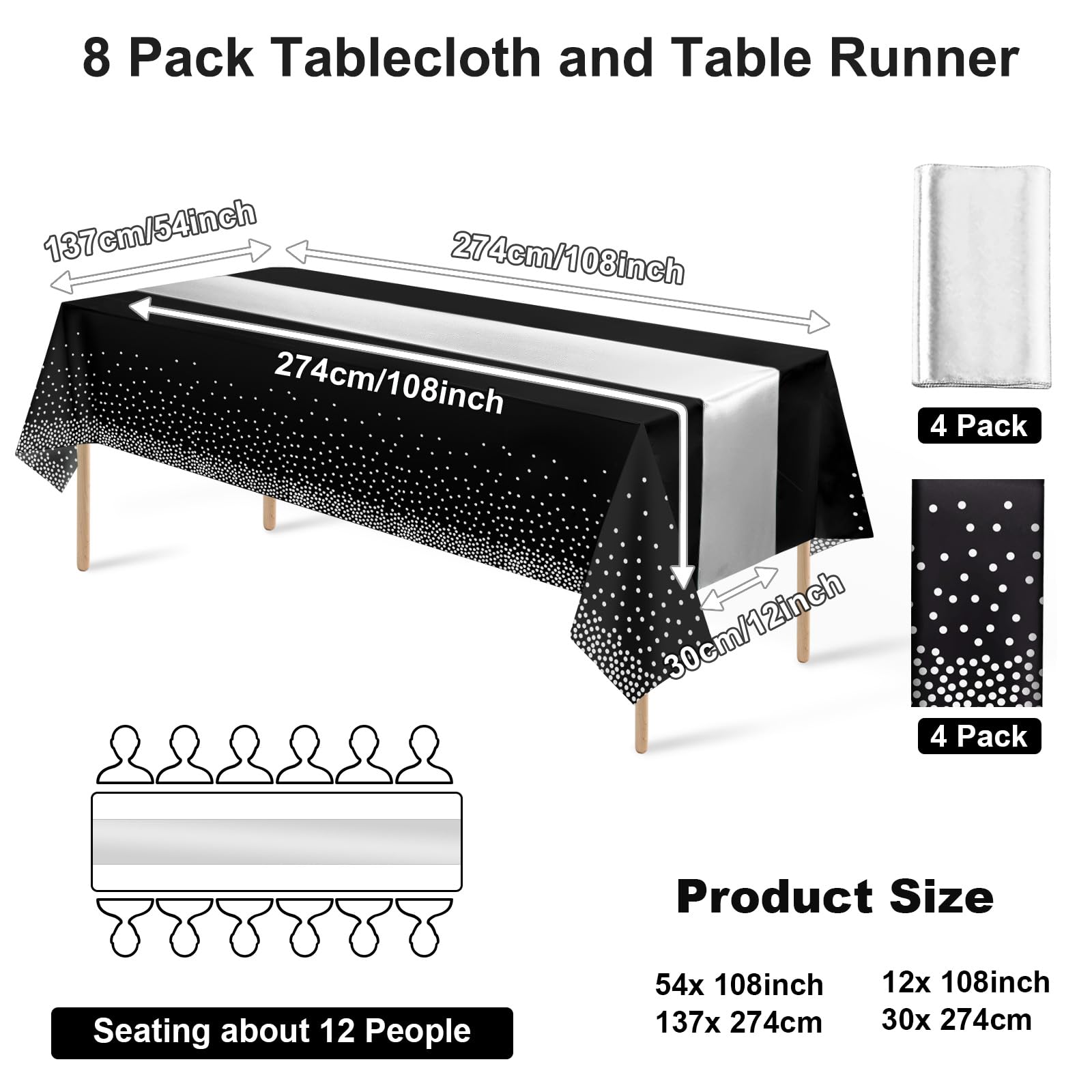 4Pcs Disposable Plastic Tablecloths Table Runner Set Satin Table Runner For Wedding Birthday Party Decorations I.131677605