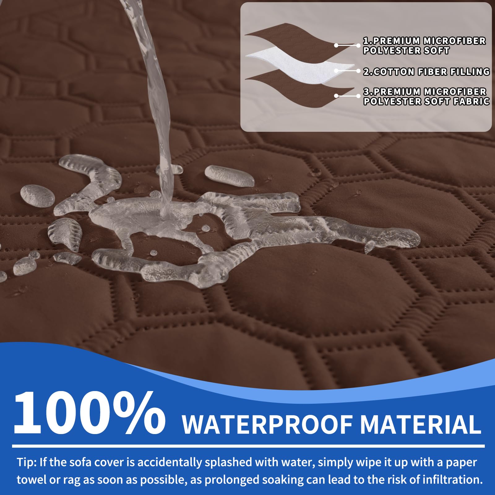 Ystyle Copridivano Impermeabile con Penisola 3 Posti (L 255 CM), Copridivano Angolare Destra/Sinistra Universale Reversibile, Copridivano Chaise longue Antigraffio Antimacchia, Caffè