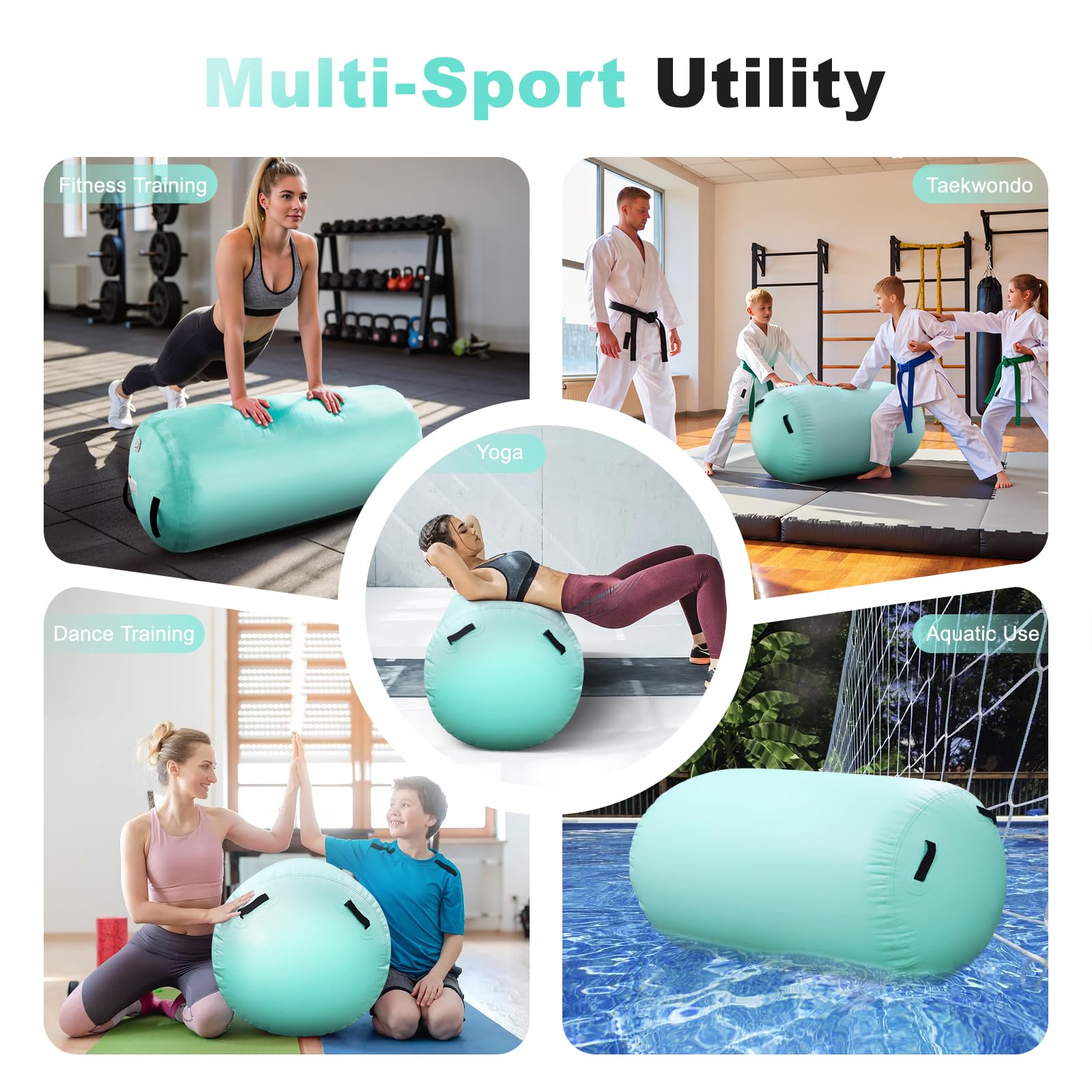 Air Roller Barile Gonfiabile con Pompa Elettrica 600W | Tappetino Ginnastica Artistica, Yoga, Acrobazie, Fitness, Equilibrio, Taekwondo, Palestra | Include Borsa Trasporto