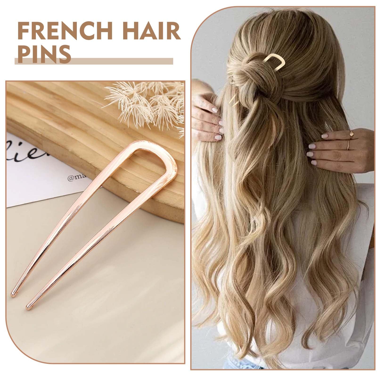 Xanthelle Hair Pins, 4 Metal French Pin Hair Clips in Silver Rose Gold Matte Black Gold - Image 4