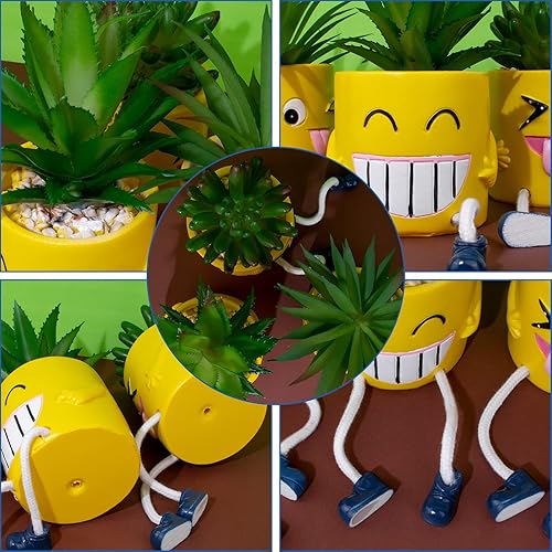 Miniatura 7 de LUZOGA 3 plantas falsas suculentas de imitación lindas patas colgantes en macetas, plantas suculentas artificiales creativas con macetas, mini