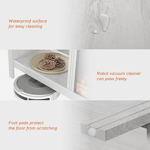 Miniatura 7 de WAMPAT Soporte de TV con chimenea para centro de entretenimiento de TV de 75 pulgadas, chimenea eléctrica de granja, mueble de mesa de madera con 4