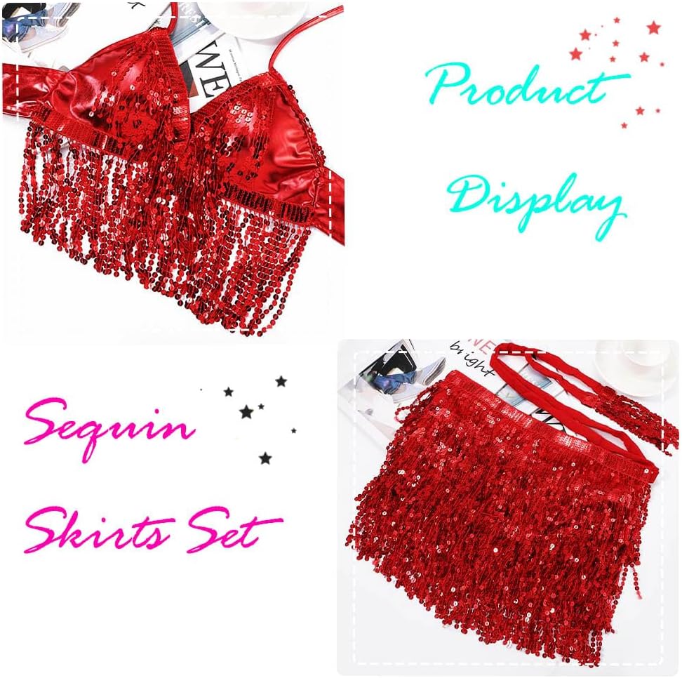 EARENT Belly Dancer Outfit Fringe Sequin Skirts Sets for Women - Image 5