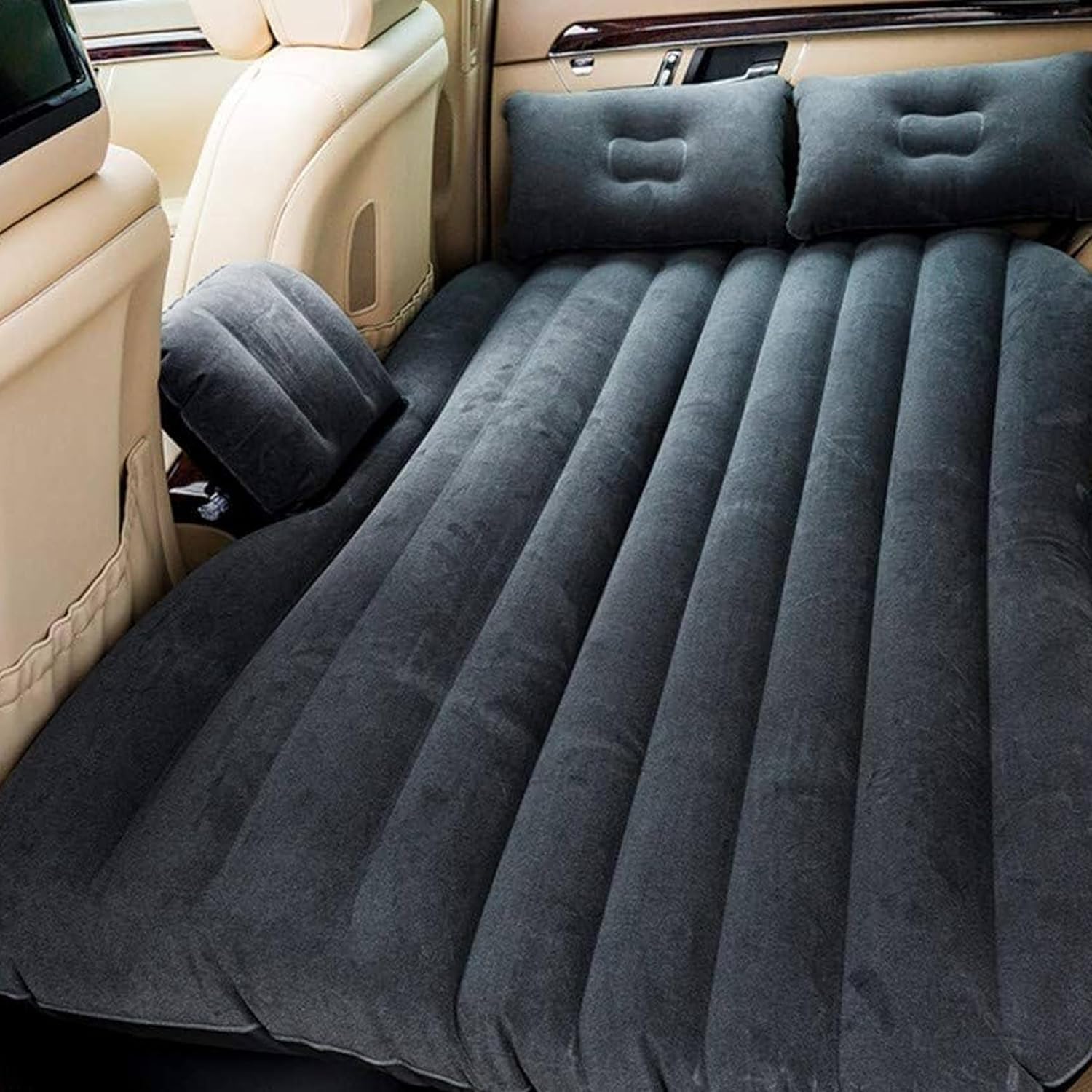 amazon basics Polyvinyl Chloride Car Bed for Back Seat - Black (Pack of 1)|Inflatable Bed with 2 Air Pillow & Air Pump |Portable Car Bed for Kids, Travel, Trips, Camping, Picnic, Pool & Beach-image-38