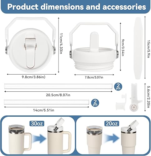 Miniatura 26 de Tapa abatible con popote para Stanley de 30 y 20 onzas, repuesto superior a prueba de fugas con asa para Stanley Quencher y ProTour de 30 y 20