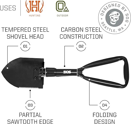 Miniatura 6 de SOG PA2002-CP PowerAccess Deluxe Multiherramienta, negro y SOG Herramienta de entrenamiento  Pala de supervivencia plegable de 18.25 pulgadas con