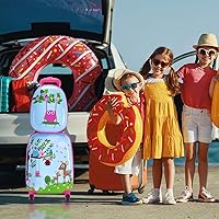 Vista 8 de GYMAX Juego de equipaje de mano para niños, maleta con ruedas de 12 y 16 pulgadas, 2 piezas