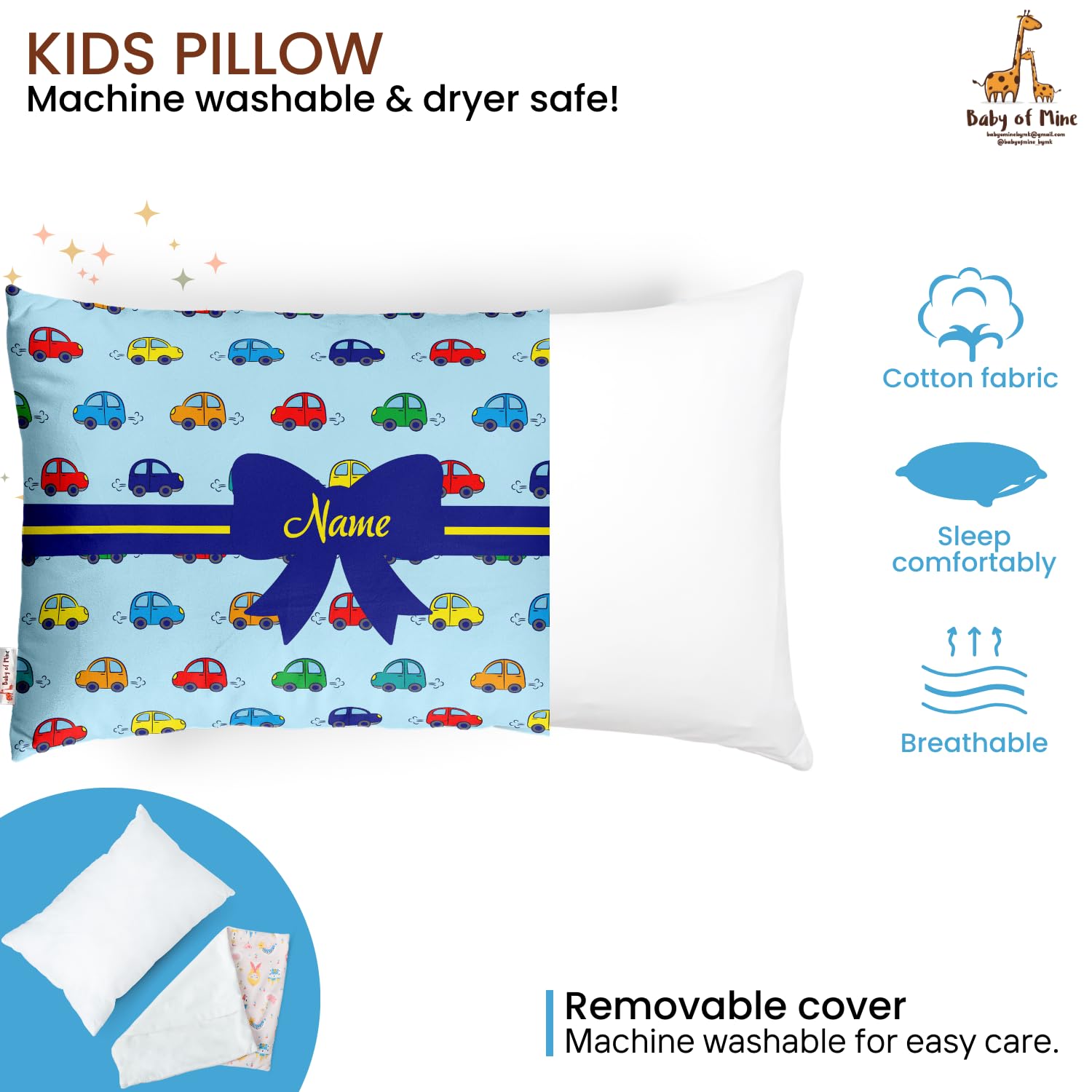Baby of Mine Personalized Pillow for Kids – Custom Name, Super Soft Cotton Kids Cushion for 5 Years Old Kids, Adorable Prints - Image 5 thumbnail
