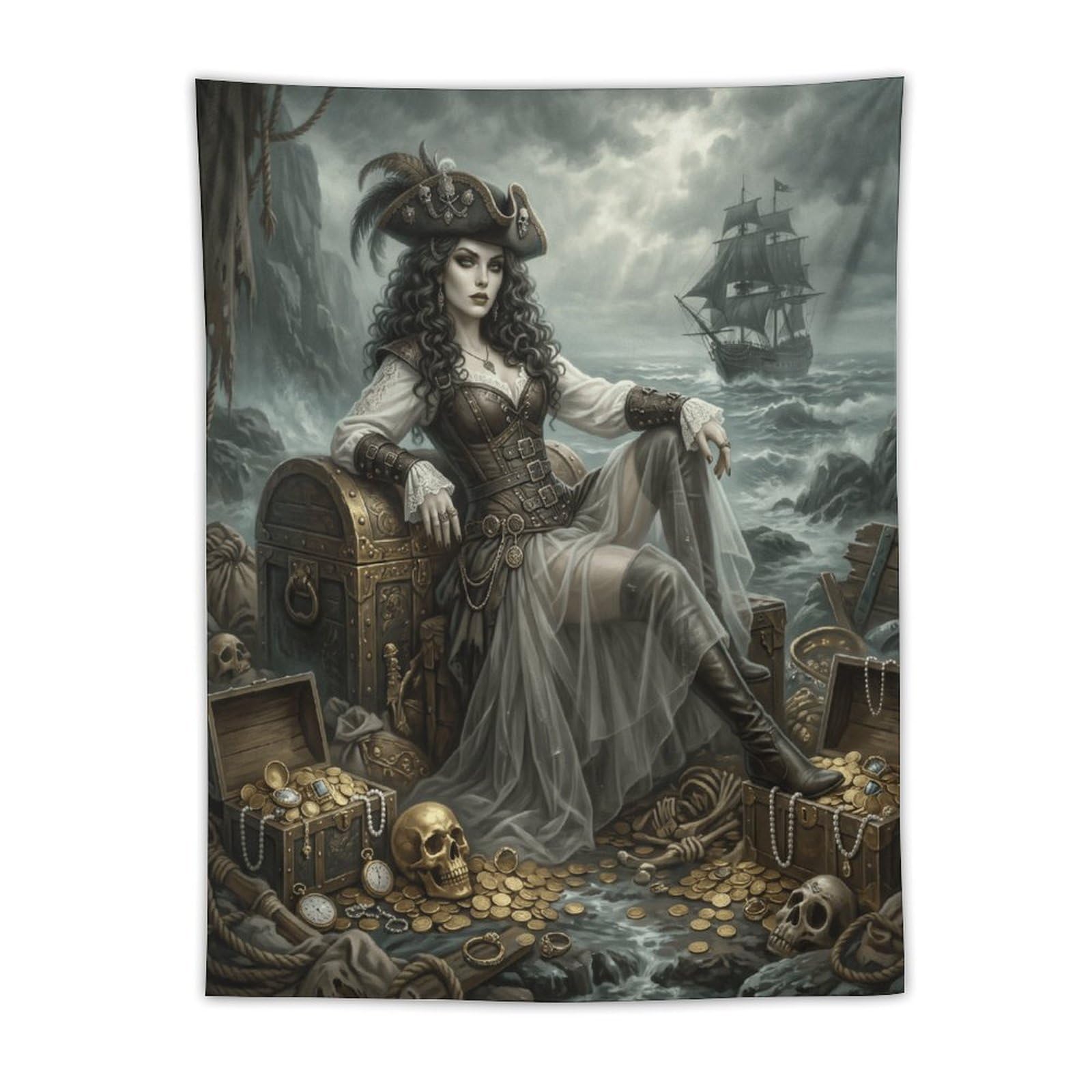 H3B8U2Y5 Pirate Queen Treasure Chest Wall Tapestry, Dorm Room