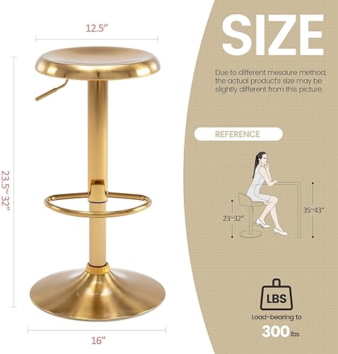 Miniatura 3 de Brage Living Taburete de bar ajustable, taburete de bar giratorio redondo de metal con elevador de aire, silla de bar de altura de mostrador sin