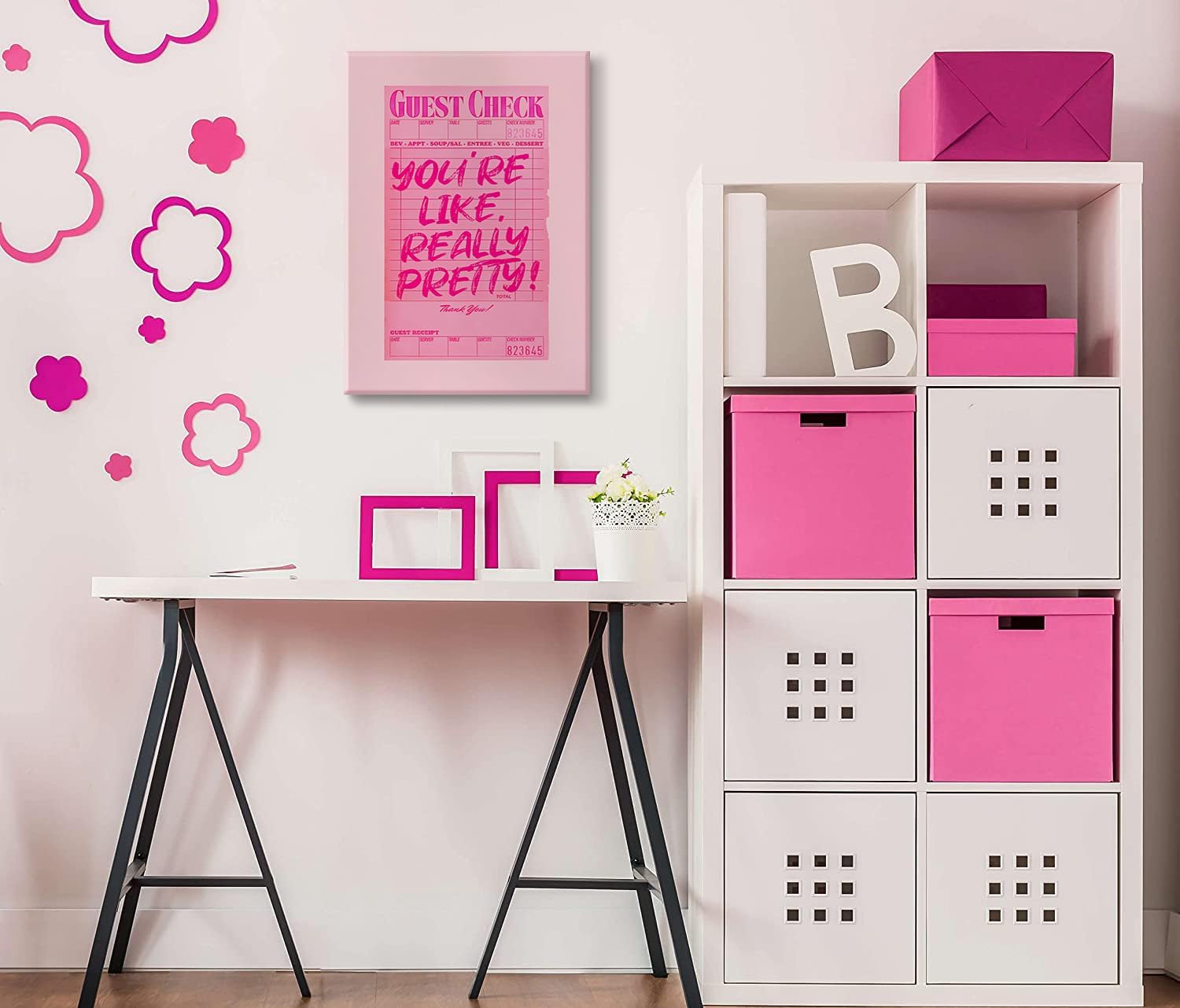 You're Really Beautiful Guest Check Poster Funky Wall Art Pink Preppy Print Vintage Girly Dorm Canvas Decor y2k Bedroom Aesthetic Picture Framed Size: 12x16
