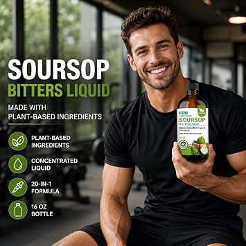 Soursop Bitters Liquid 16 fl oz Pack of 2 - Traditional Herbal Bitters Formula with Black Seed, Moringa & Turmeric, Botanical Wellness Formula, Soursop Juice Inspired Herbal Drink