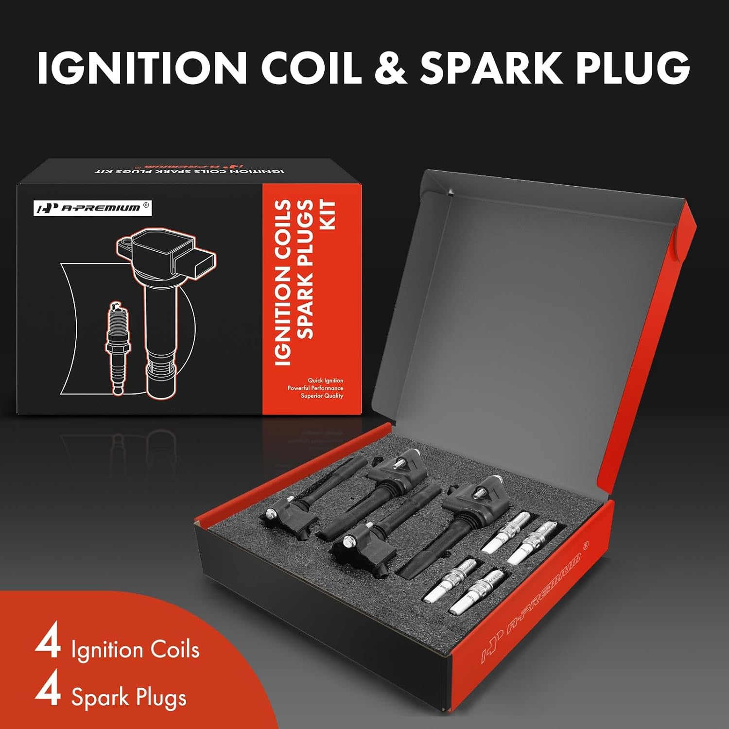 A-Premium 4-PC Set Ignition Coils and Spark Plugs Kits Compatible with BMW 330i, 330e, 330i xDrive, 530i, 530i xDrive, 430i, 430i xDrive, X1, 740Le xDrive, 230i, 230i xDrive, X2, X4 & Mini Cooper