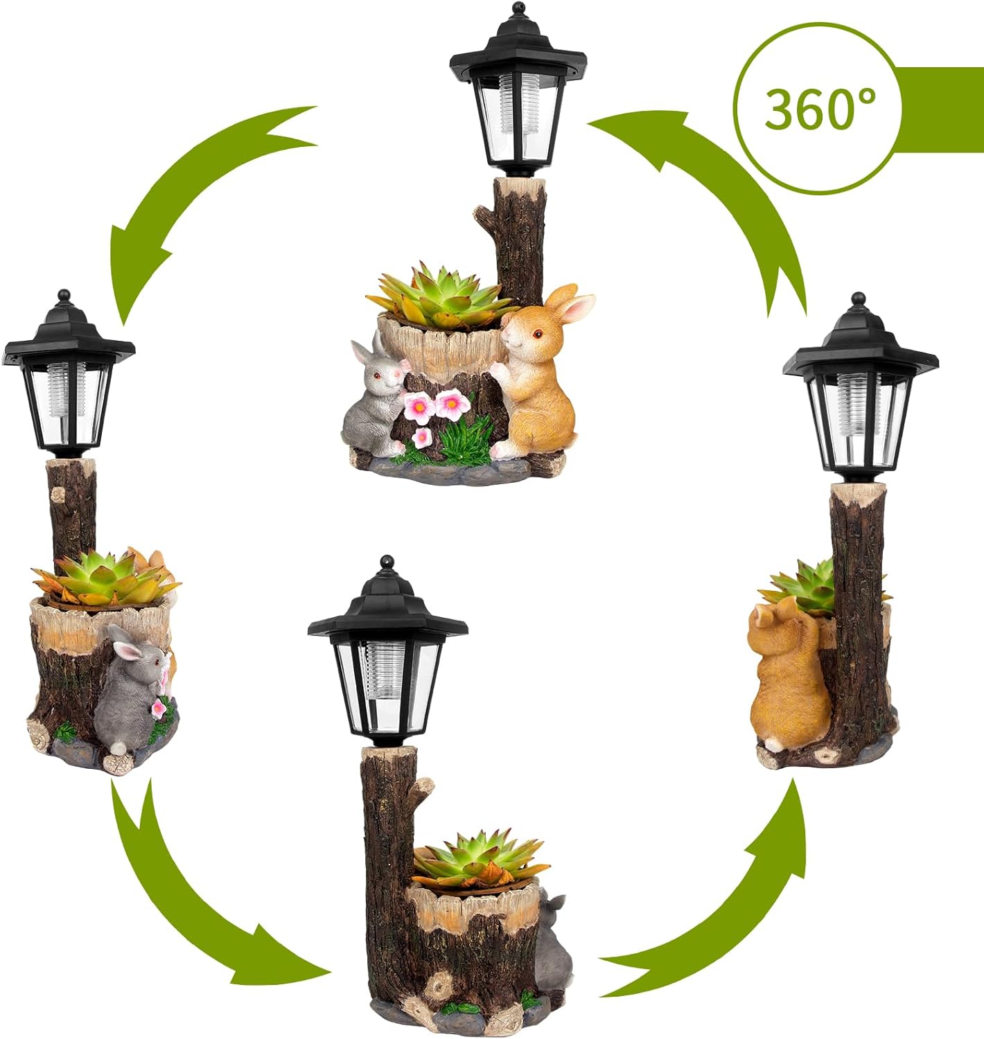 Solar Bunny Garden Stalue Outdoor, Rabbits Figurine Flowerpot Decolwith Solar Lantem for Yard Art Lawn Ornaments Porch Patio Balcony - Gardening Gifts for Women Mom - Image 2