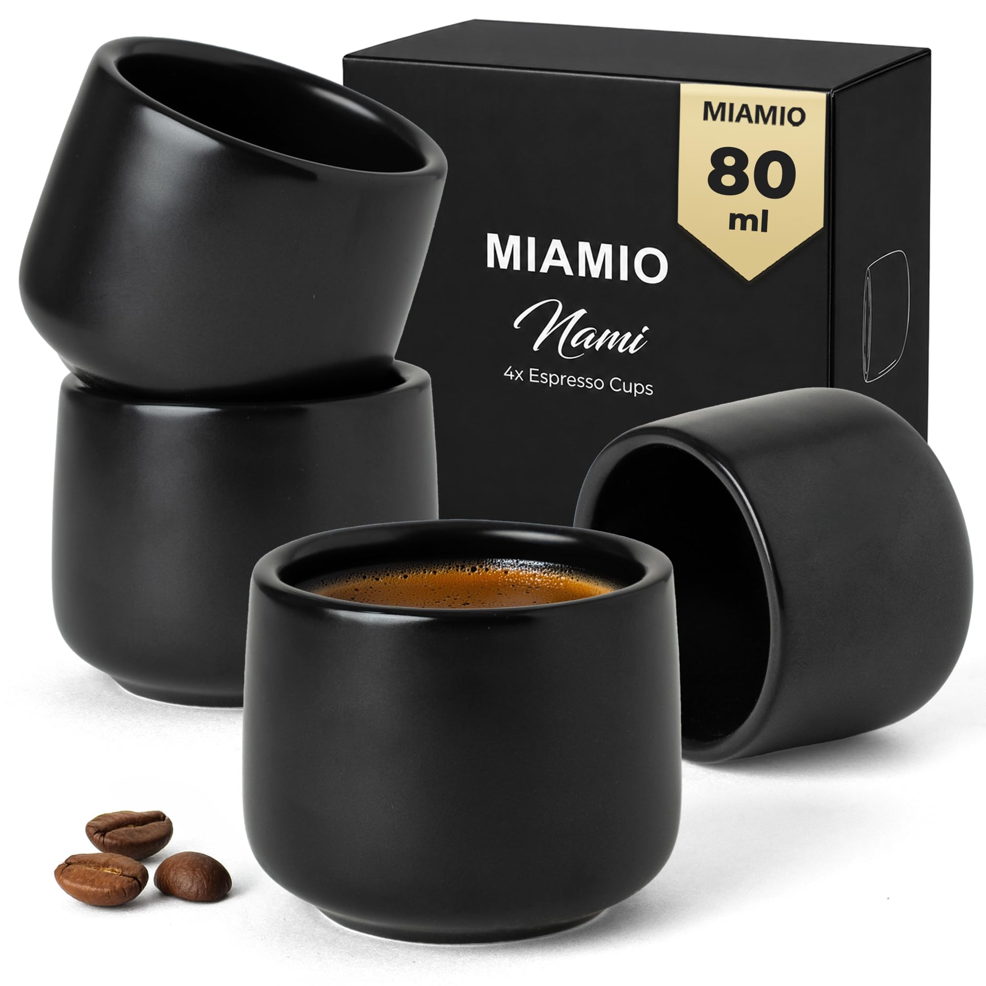 MIAMIO - Espresso Cups Set of 4, Ceramic (80 ml) - Nami (Black) — image 1