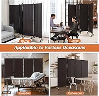 Vista 106 de GOFLAME Divisor de habitación plegable de 6 paneles, pantalla de privacidad enrollable de 6 pies con ruedas bloqueables, pantalla de partición