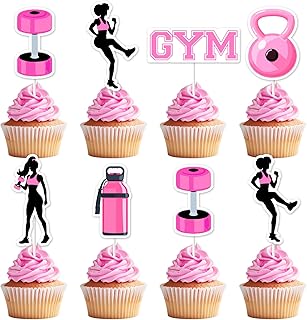 36PCS Gym Themed Cupcake Toppers for Girls Women, Pink Black Work Out We...