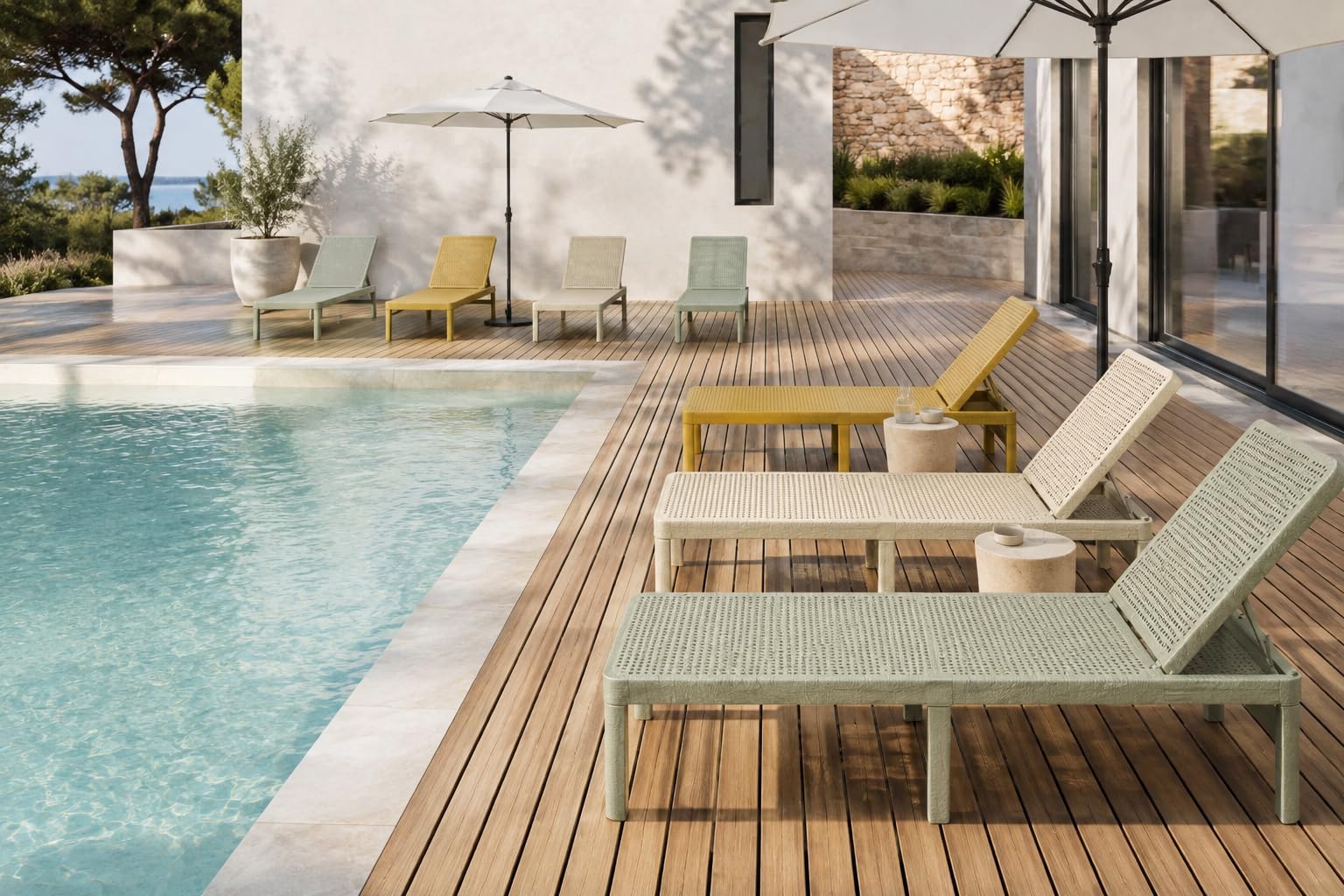 Kosmi - Tumbona de jardín de resina con respaldo ajustable - Tumbona exterior - Estructura resistente y fácil mantenimiento - Terraza, piscina y jardín (Beige)