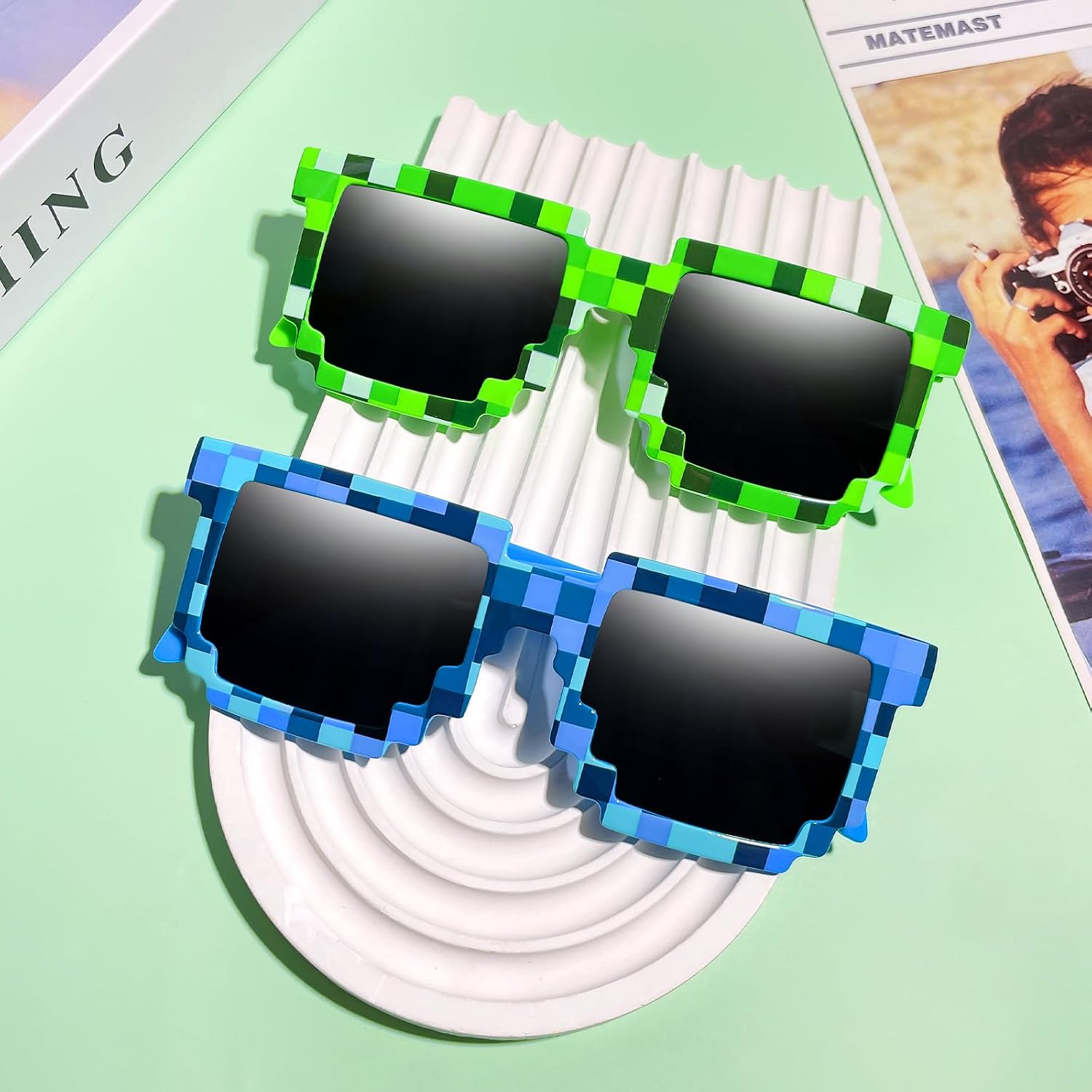 Pibupibu 12 Pack Miner Pixel Sunglasses Bulk Adults Unisex, Gamer Robot Pixelated Mosaic Sunglasses Birthday Party Supplies