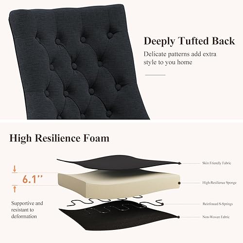 Miniatura 12 de COLAMY Juego de 2 sillas de comedor con botón copetudo, sillas de comedor tapizadas con patas de madera, sillas de cocina con respaldo alado para