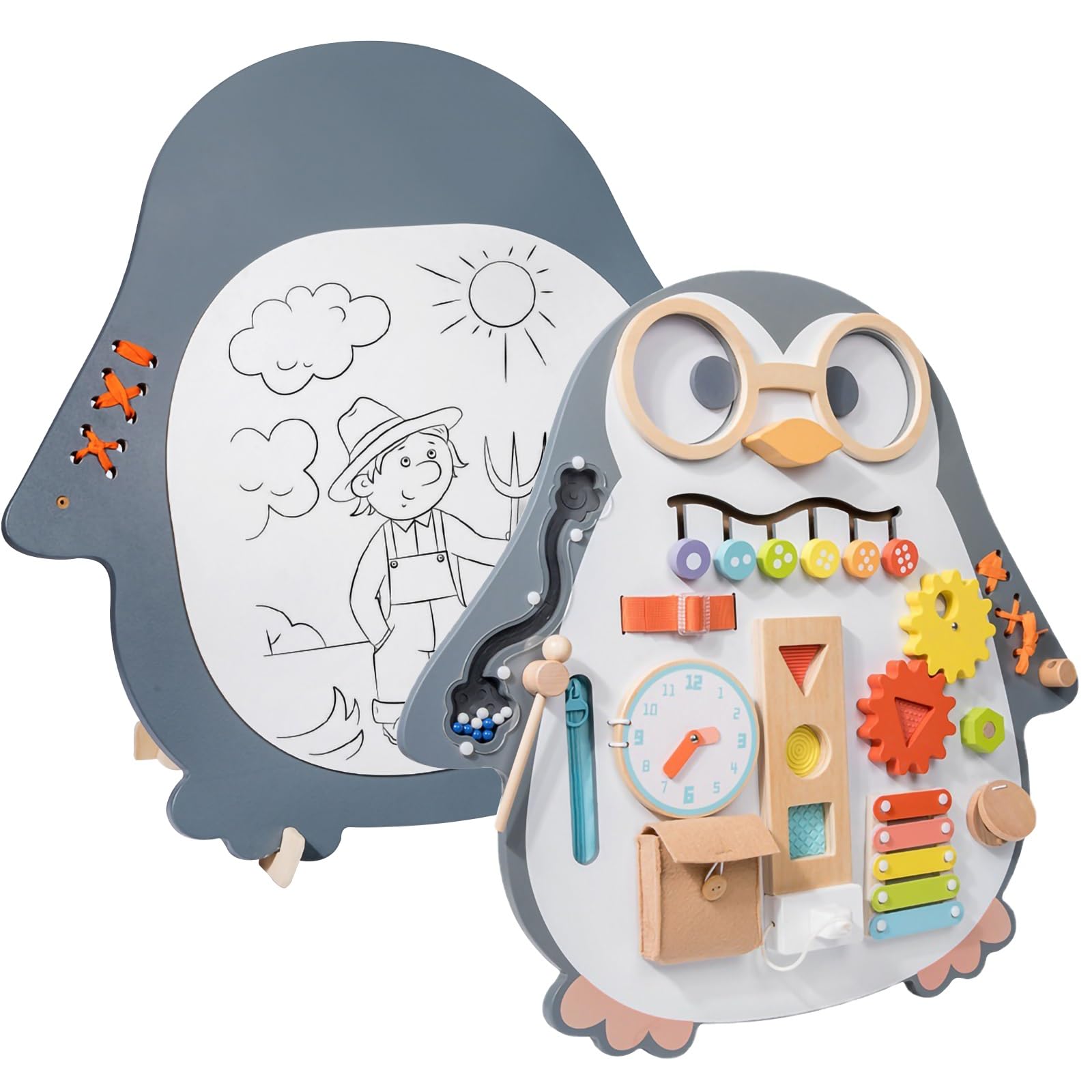 Amazon | モンテッソーリ 知育玩具 ホワイトボード付きビジーボード