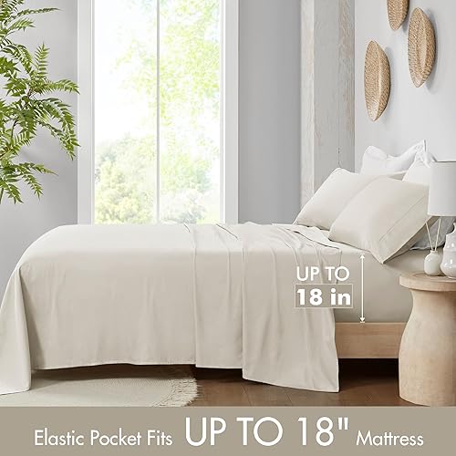 Miniatura 3 de Madison Park Sábanas de algodón orgánico, suaves y transpirables, sábanas de algodón de 300 hilos, juego de sábanas elásticas con bolsillo profundo