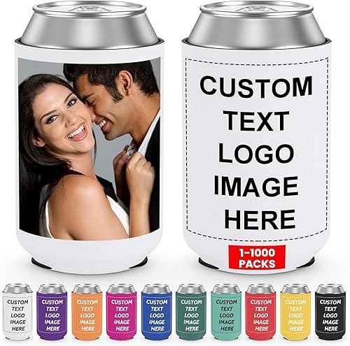 Miniatura 1 de Fundas enfriadoras de latas de cerveza personalizadas a granel, soporte aislado para botellas de bebidas con logotipo, texto de imagen, para boda,