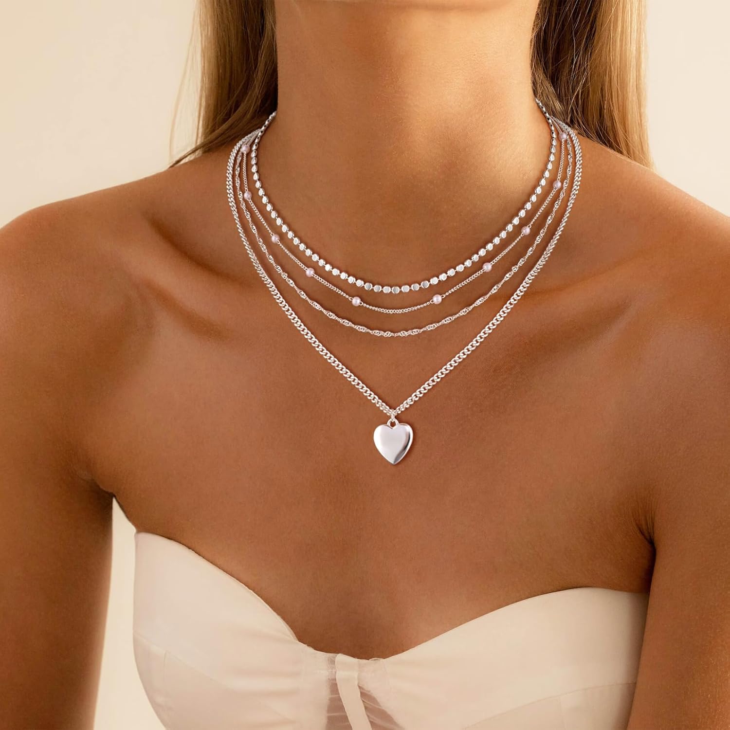 VIROMY Gold Necklace for Women 14k Gold Chain Necklaces Dainty Layered Necklaces Simple Stackable Pendant Necklaces Herringbone Cuban Paperclip Chain Gold Choker Necklaces Gold Jewelry for Women - Image 4