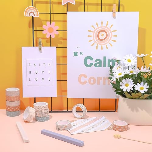 Miniatura 6 de 12 rollos de cintas Washi Groovy Boho Washi con diseño de cara de sonrisa de arcoíris, cintas adhesivas decorativas coloridas para álbumes de