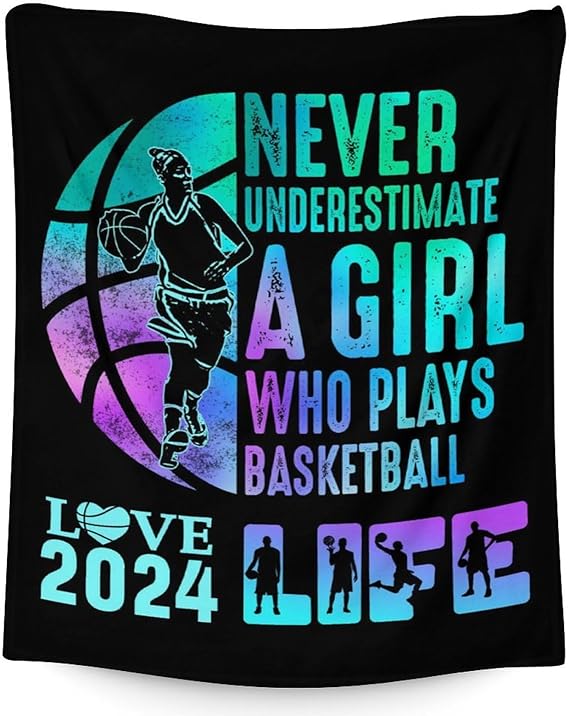 Basketball Throw Blanket for Women - 60x80 Inches Twin Size - Soft Fluffy Cozy Blankets Gift - Black Sports Blanket Throws for Bed, Sofa, Winter