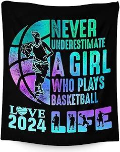 Basketball Throw Blanket for Women - 60x80 Inches Twin Size - Soft Fluffy Cozy Blankets Gift - Black Sports Blanket Throws for Bed, Sofa, Winter
