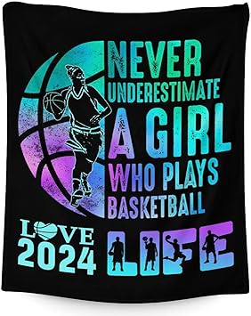 Basketball Throw Blanket for Women - 60x80 Inches Twin Size - Soft Fluffy Cozy Blankets Gift - Black Sports Blanket Throws for Bed, Sofa, Winter