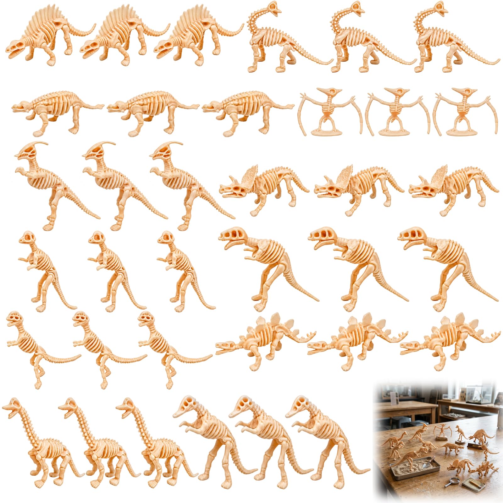 36 Pcs Mini Dinosaur Figures, Bones and Skeleton Set, Fossil Skeleton Toys
