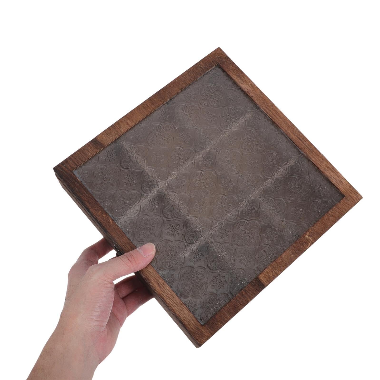 NUOBESTY Organisateur de Sachets de Thé 12 Compartiments en Bois Noyer, Boîte à Thé Compartimentée 23 X 23 X 6 Cm, Rangement Compact Cuisine et Bureau avec Fenêtre D’accès Rapide